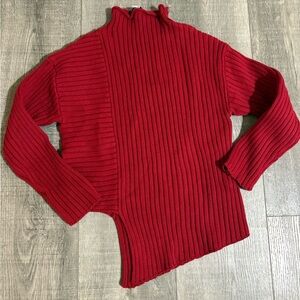 ❤️Peace Love World Red Ribbed Asymmetrical Sweater❤️